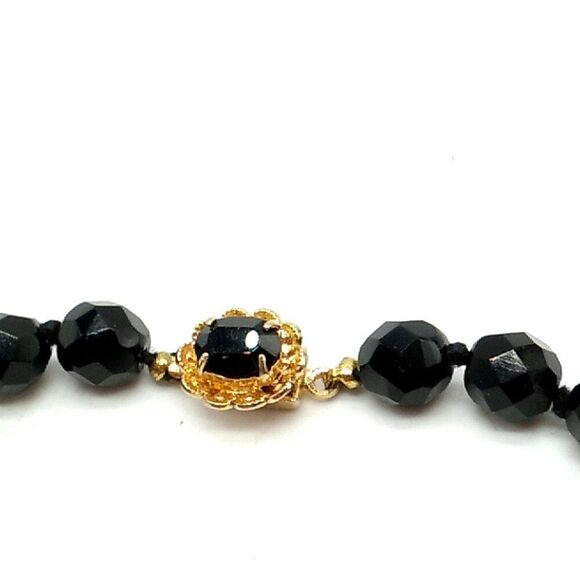 Classic Black Glass Faceted Bead Choker Necklace Single Strand 16" - Picture 11 of 15